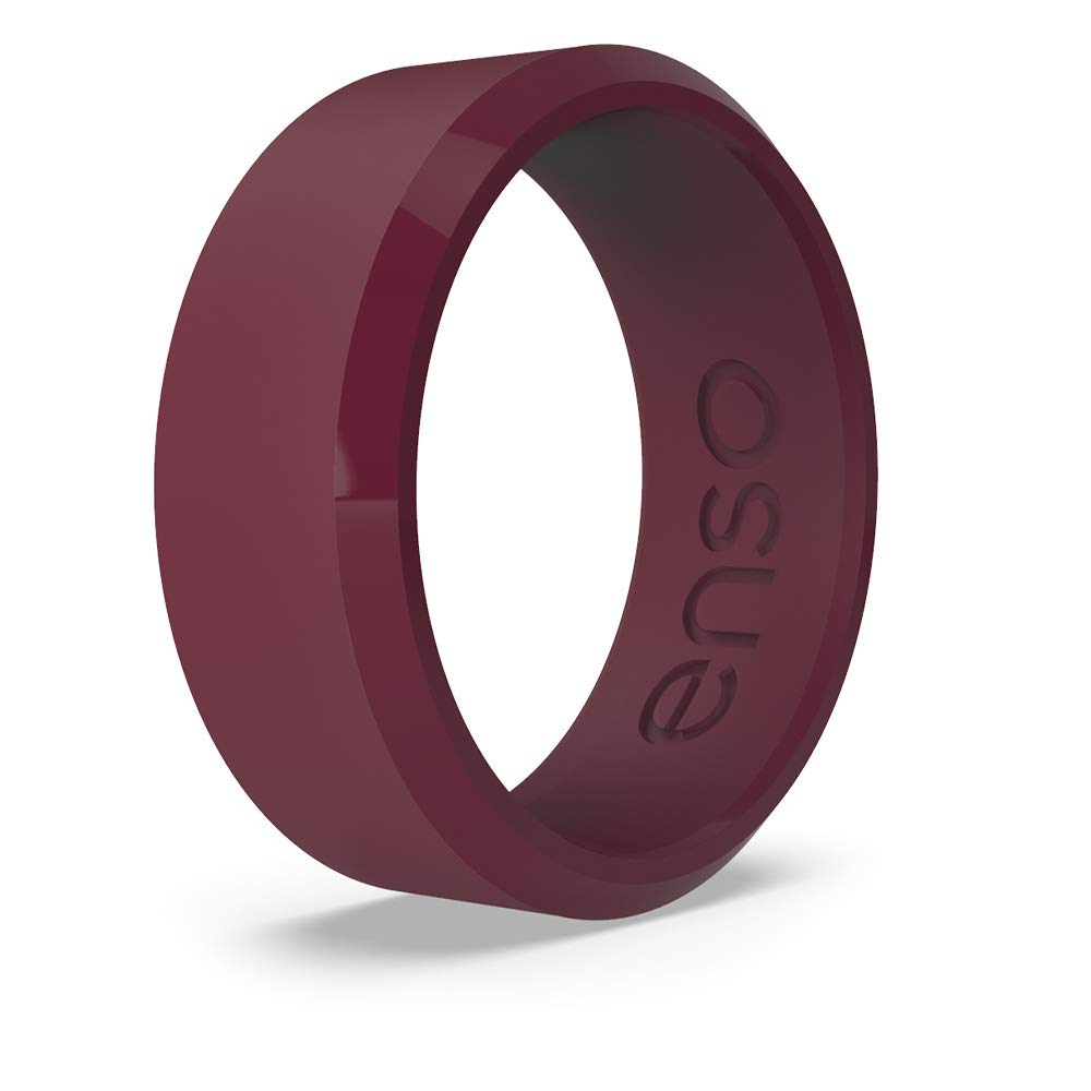 Enso Rings Bevel Classic Silicone Wedding Ring – Hypoallergenic Unisex Wedding Band – Comfortable Band for Active Lifestyle – 8mm Wide, 2.16mm Thick Oxblood