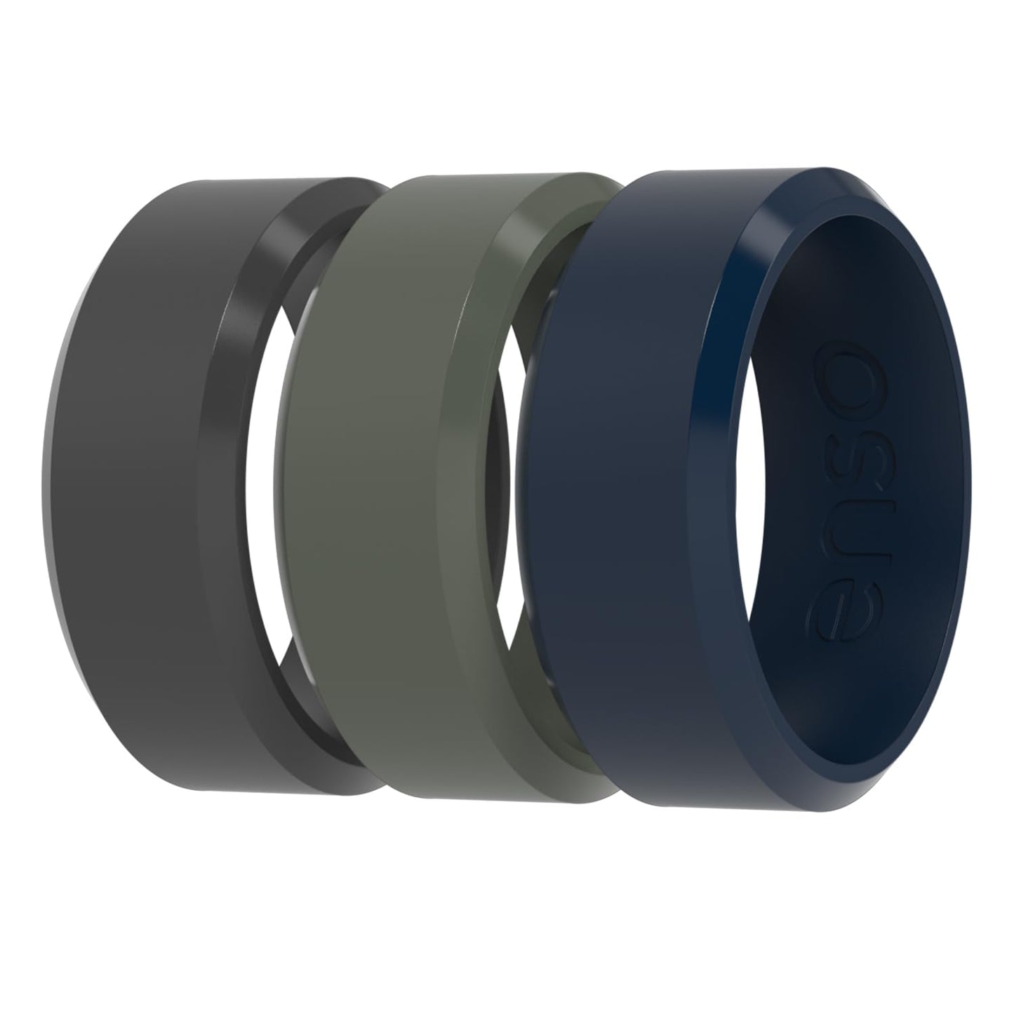Enso Rings Bevel Classic Silicone Wedding Ring – Hypoallergenic Unisex Wedding Band – Comfortable Band for Active Lifestyle - Slate/Pine/Navy