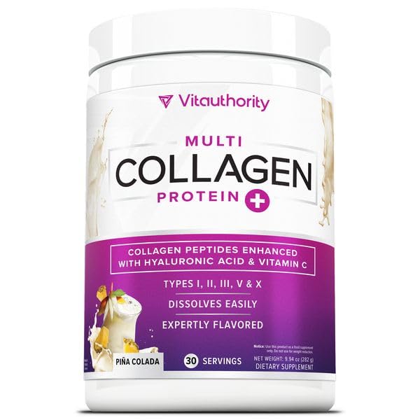 Multi Collagen Peptides Powder for Women - Hydrolyzed Flavored Collagen Powder for Women with Types I II III V & X Vitamin C & Hyaluronic Acid for Hair Skin and Nails (Pina Colada) - 30 Servings