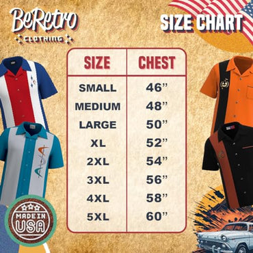 Mens Hawaiian Shirt Short Sleeve - Cuban Collar - Made in USA - Navy Atomic