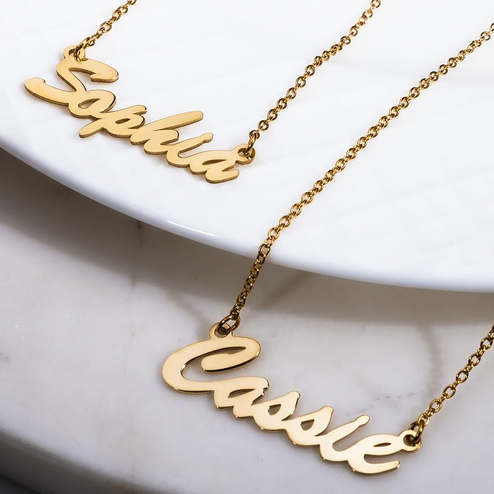 PicturesOnGold.com Custom Name Necklace For Women Personalized in Stainless Steel Personalized with any Name or Word (Stainless Steel Script)