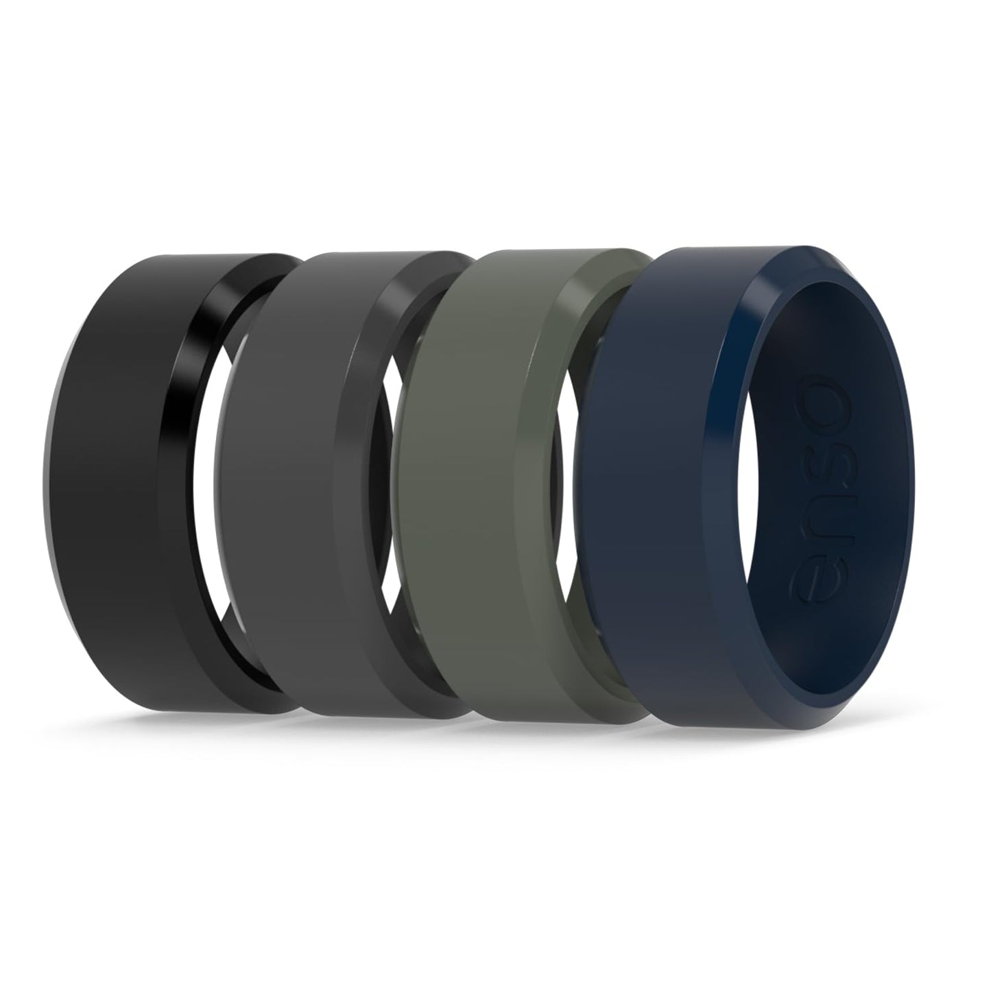 Enso Rings Bevel Classic Silicone Wedding Ring – Hypoallergenic Unisex Wedding Band – Comfortable Band for Active Lifestyle - Obsidian/Slate/Navy/Pine