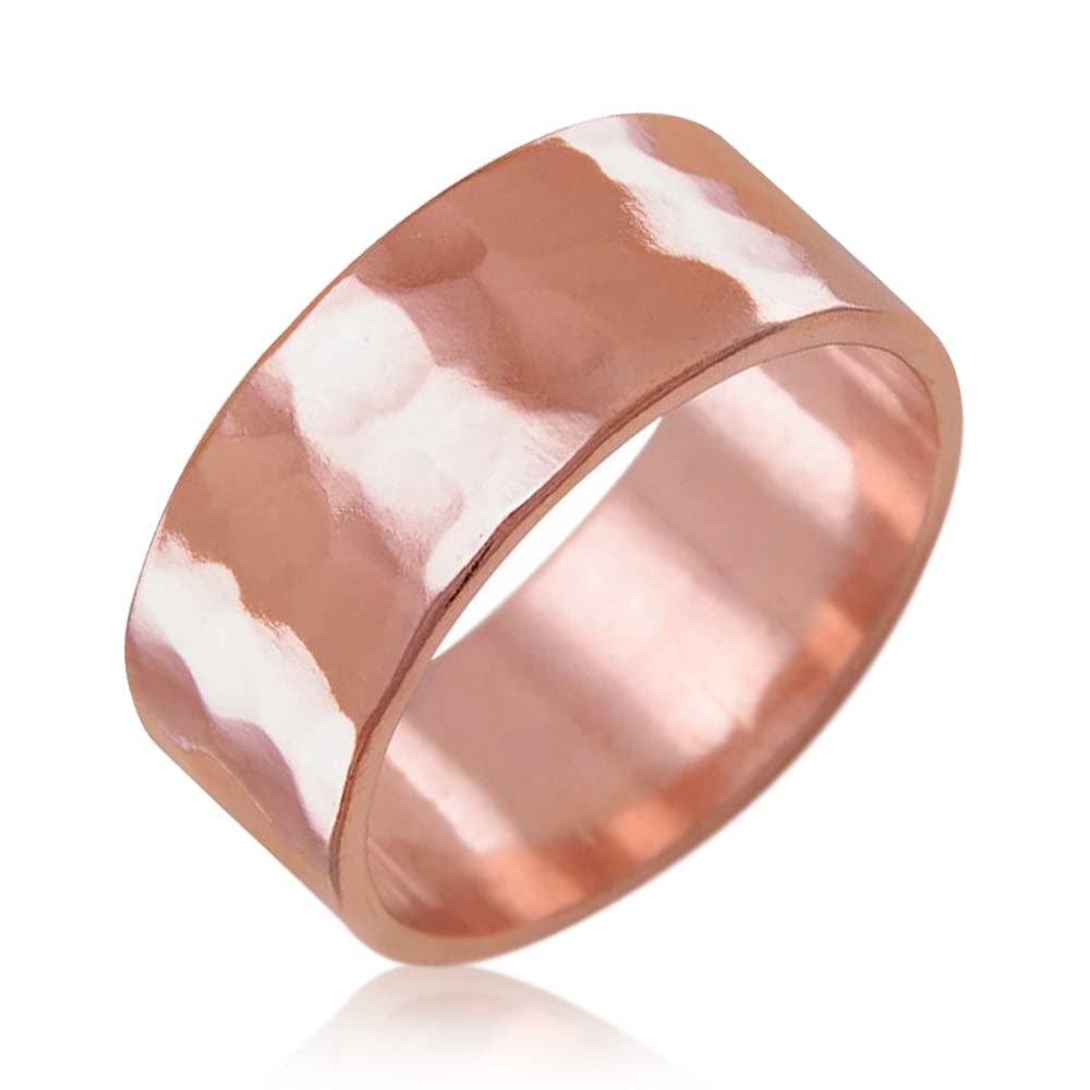 IVY & BAUBLE Uncoated Hammered Solid Copper Ring Band for Men & Women | Made In USA | 8mm |Size 7