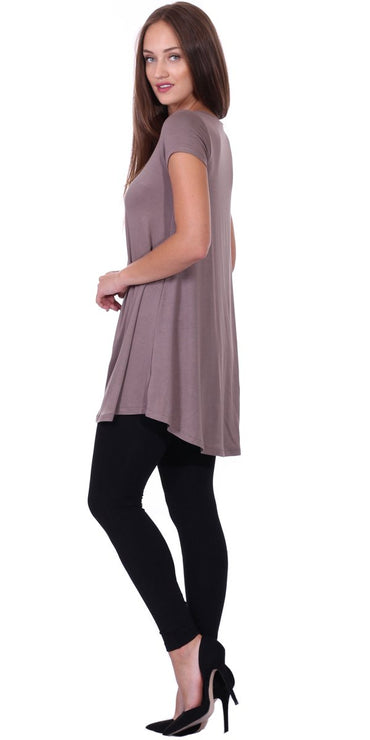 Popana Womens Short Sleeve Summer Tunic Tops to Wear with Leggings Loose Fit Made in USA Toffee