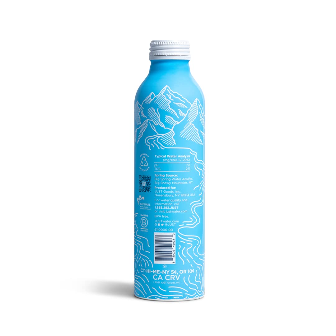 JUST Water, Premium Pure Still Spring Water in an infinitely recyclable aluminum bottle- Naturally Alkaline, High 8.0 pH - Fully Recyclable canned water, 22 Fl Oz (Pack of 12)