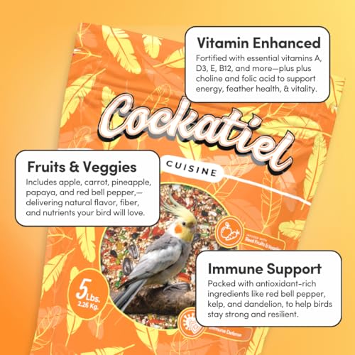 Mycelium Cockatiel Cuisine (5 LB Bag) | Organic Bird Seed w/Fruits, Veggies & Added Vitamins | Immune-Supporting, Nutrient-Rich Daily Blend for Cockatiels | Non-GMO, No Fillers, Made in USA