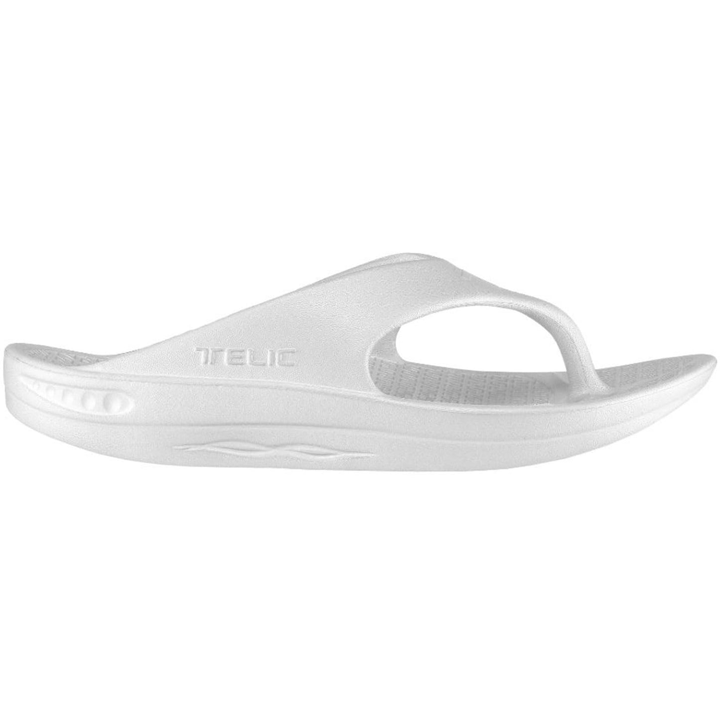TELIC Unisex Energy Made in USA Pillow-Soft, Supportive, Lightweight, Waterproof Arch Support Flip Flops for Beach & Pool, Snow White