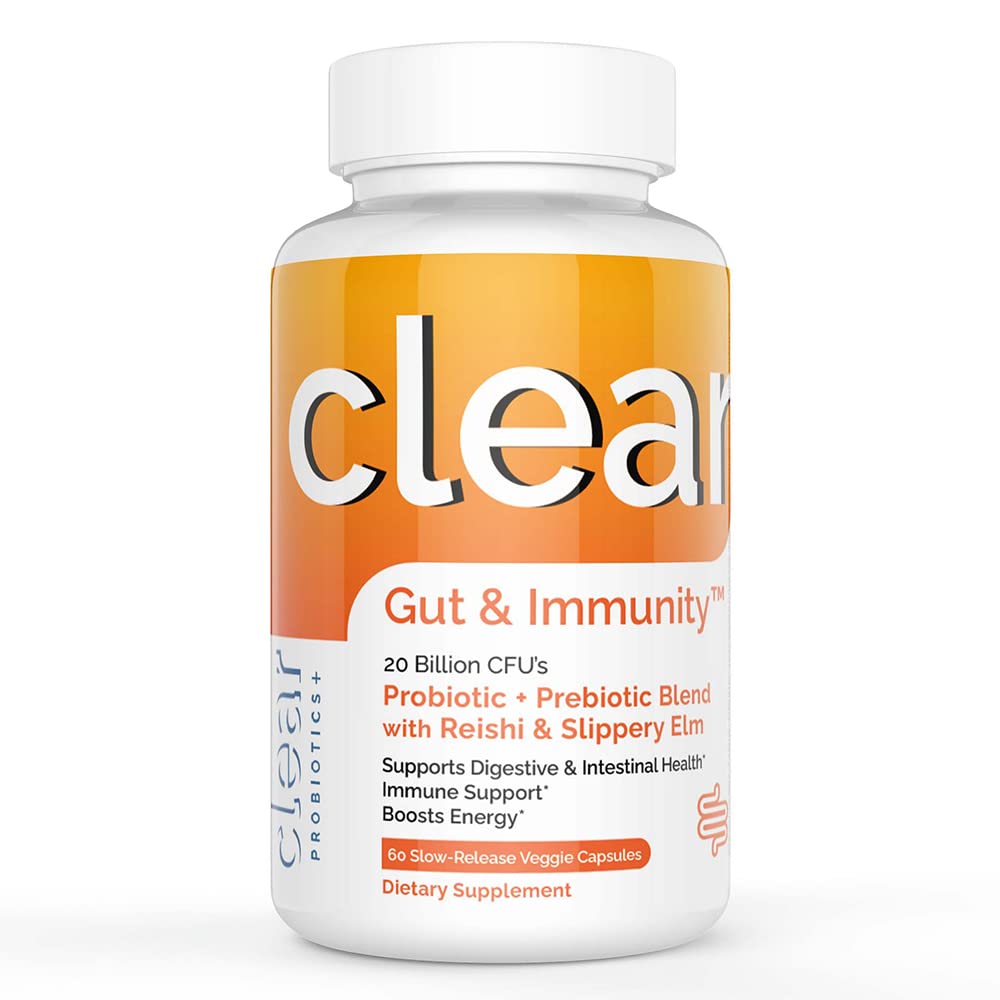 Probiotic for Digestive Health & Gut Immunity - Slippery Elm & Reishi Mushroom Supplement Supercharged with Two Probiotic Strains to Help Balance The Gut Microbiome (60 Count - 1 Month Supply)