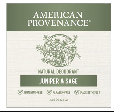 American Provenance Aluminum Free Natural Deodorant For Women and Men - Juniper and Sage - 24 Hour Odor Protection Cruelty Free - Made in the USA (1 pack)
