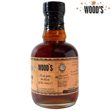 WOOD'S Vermont Bourbon Barrel Aged Maple Syrup – Premium Maple Syrup with Rich Flavor & Subtle Bourbon Notes – Ideal for Pancakes, Desserts, and Cocktails – 8.45 oz