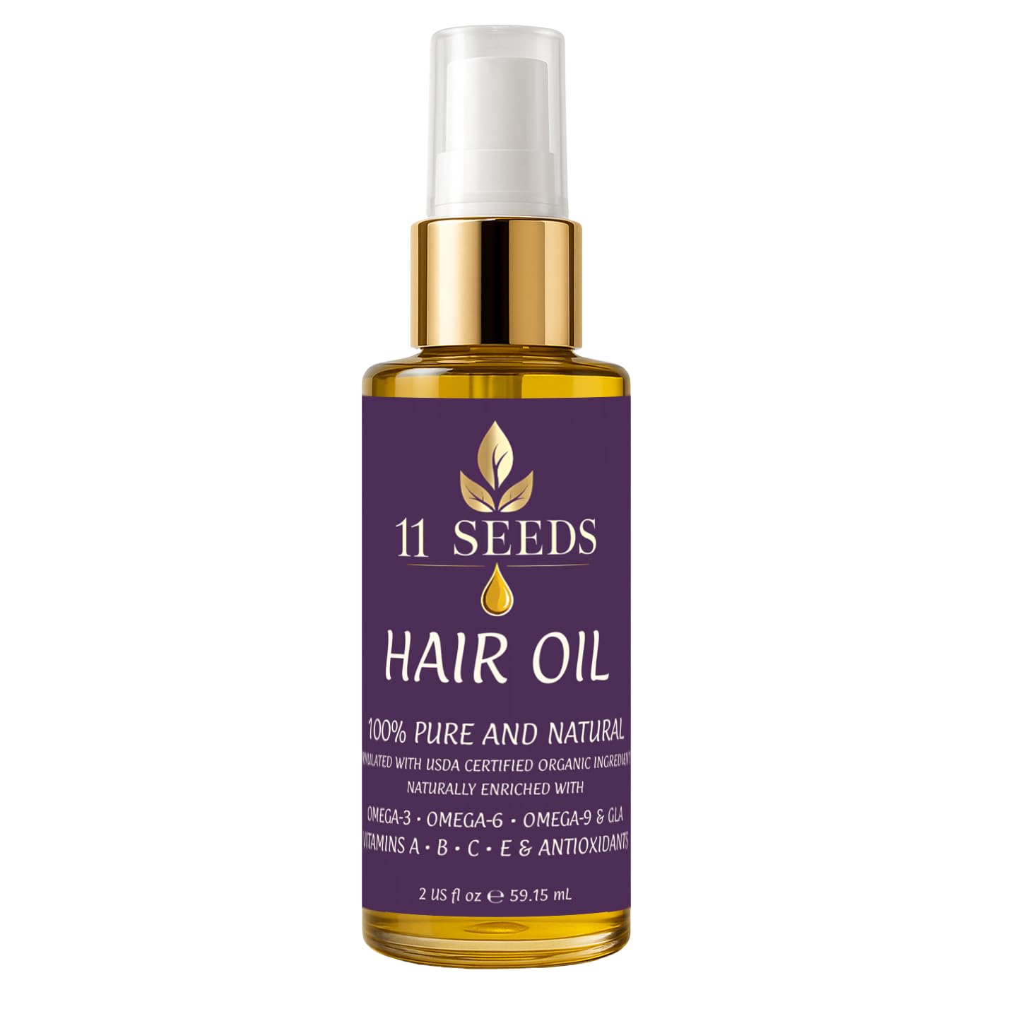 Hair Oil Naturally Enriched with Omega-3-6-9, GLA, Vitamins A, B, C, E, Lightweight Blend Supports Revitalize, Shine, Frizz Control, Color Safe, Helps Reduce Split Ends, UV & Heat - Silicone Free