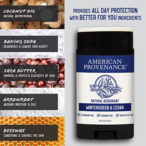 American Provenance All Natural Deodorant for Men and Women - Aluminum Free Deodorant that Lasts All Day - Made in the USA with Essential Oils & Cruelty Free - Wintergreen, Fir, Cedar (1 Pack)