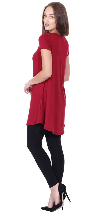 Popana Womens Short Sleeve Summer Tunic Tops to Wear with Leggings Loose Fit Made in USA Burgundy