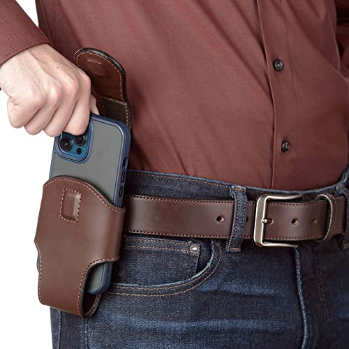 Heavy Duty Leather Vertical Cell Holster Case with Magnetic Closure - Made in USA