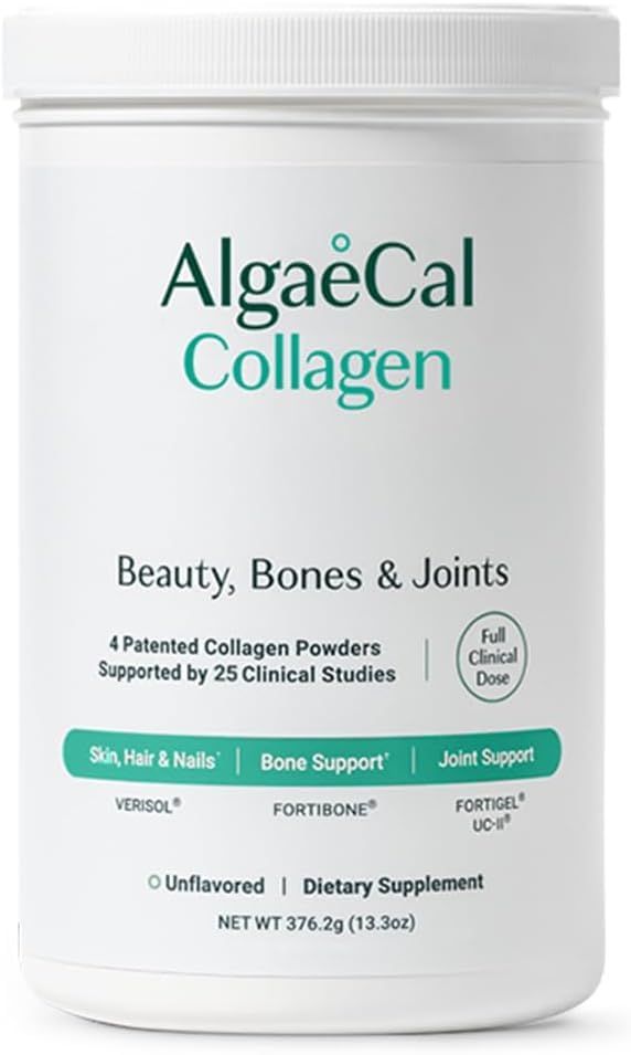 ALGAECAL Collagen: 4 Clinically-Supported Peptides VERISOL®, FORTIGEL®, UC-II®, FORTIBONE®, Anti-Aging Hydrolyzed Collagen Powder, Made in USA