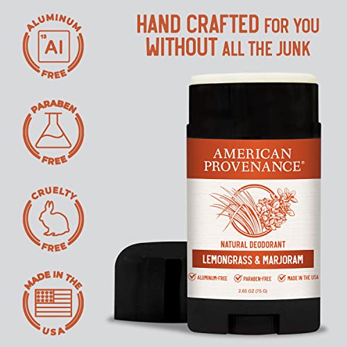 American Provenance All Natural Deodorant for Men and Women - Aluminum Free Deodorant that Lasts All Day - Made in the USA with Essential Oils & Cruelty Free - Lemongrass & Marjoram (1 Pack)