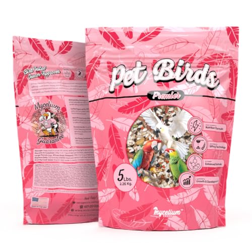 Mycelium Organic Pet Bird Premier Bird Seed (5 LBS) | Premium Food for Parrots, Cockatoos, & Large Birds | High-Protein, Vitamin-Fortified, Growth & Development Support | USA Made, Non-GMO