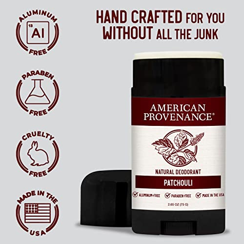 American Provenance Aluminum Free Natural Deodorant For Women and Men - Patchouli - 24 Hour Protection - Cruelty Free - Made in the USA (1 pack)