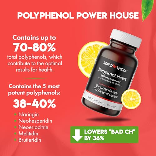 INNERTHERA Bergamot Heart - Certified Italian Bergamonte Citrus Bergamot - Cardiologist Developed & Clinically Proven - 1000mg + Highest Polyphenols - Supplement for High Cholesterol & Heart Health