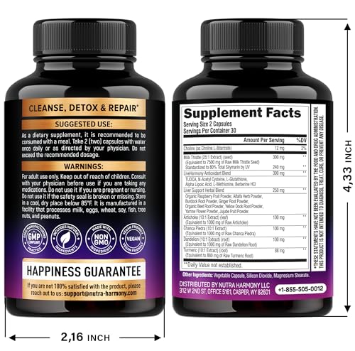 Liver Cleanse Detox & Repair - Milk Thistle | Dandelion | Artichoke | TUDCA | Glutathione & NAC - Effective Liver Health Supplement | 80% Silymarin - Laboratory Tested, Vegan - Made in USA 60 Capsules