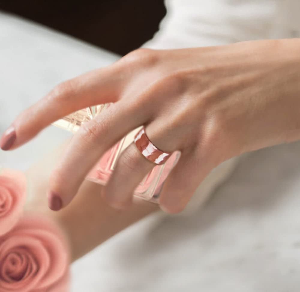 IVY & BAUBLE Uncoated Hammered Solid Copper Ring Band for Men & Women | Made In USA | 8mm |Size 7