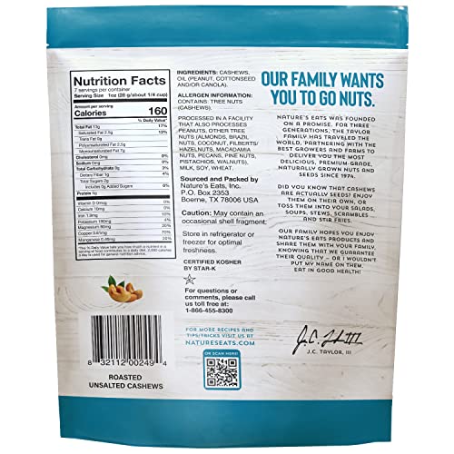 Nature's Eats Cashews Roasted No Salt, 7 Oz