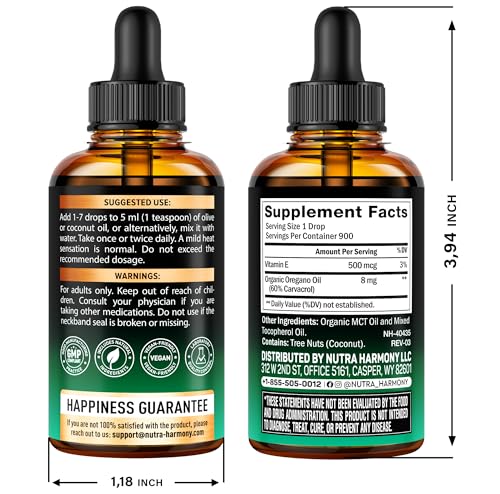 USDA Organic Oil of Oregano - Liquid Drops with Vitamin E - Made in USA - Supplement for Immune Support, Digestion Health & Antioxidant - Non-GMO, Natural, Vegan - Pack of 2