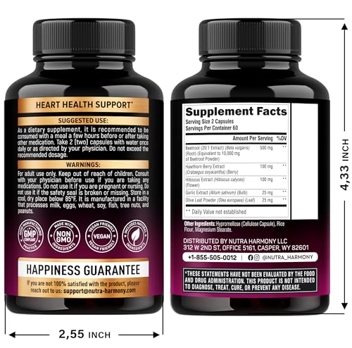 Beet Root Capsules - Healthy Blood Pressure Support Supplement** for Heart & Circulation Support - with Hawthorn Berry, Hibiscus & Garlic - Nitric Oxide for Energy - Made in USA, 120 Capsules