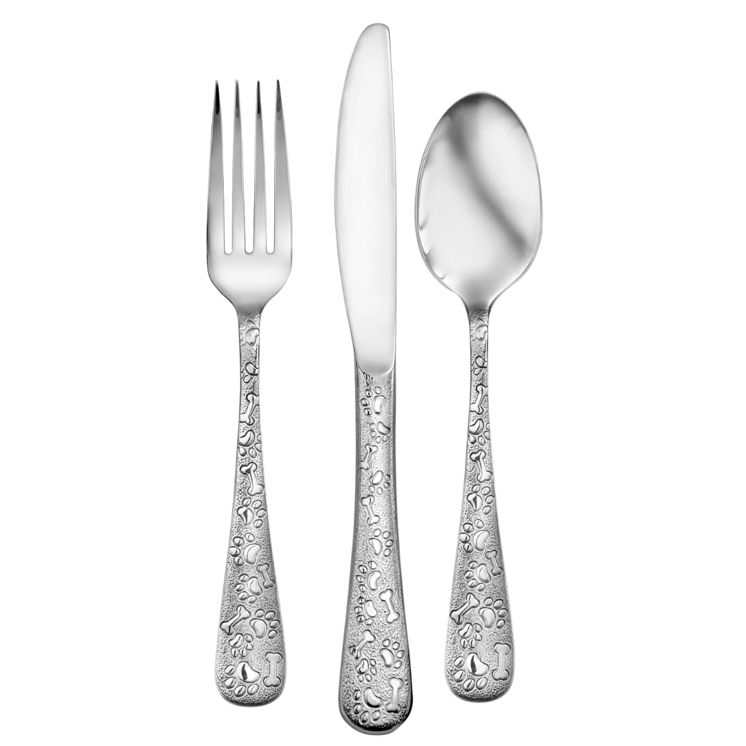 Liberty Tabletop Oliver Puppy 24 Piece Flatware Set Service for 8 Dog Themed Stainless Steel Silverware Made in the USA (24)