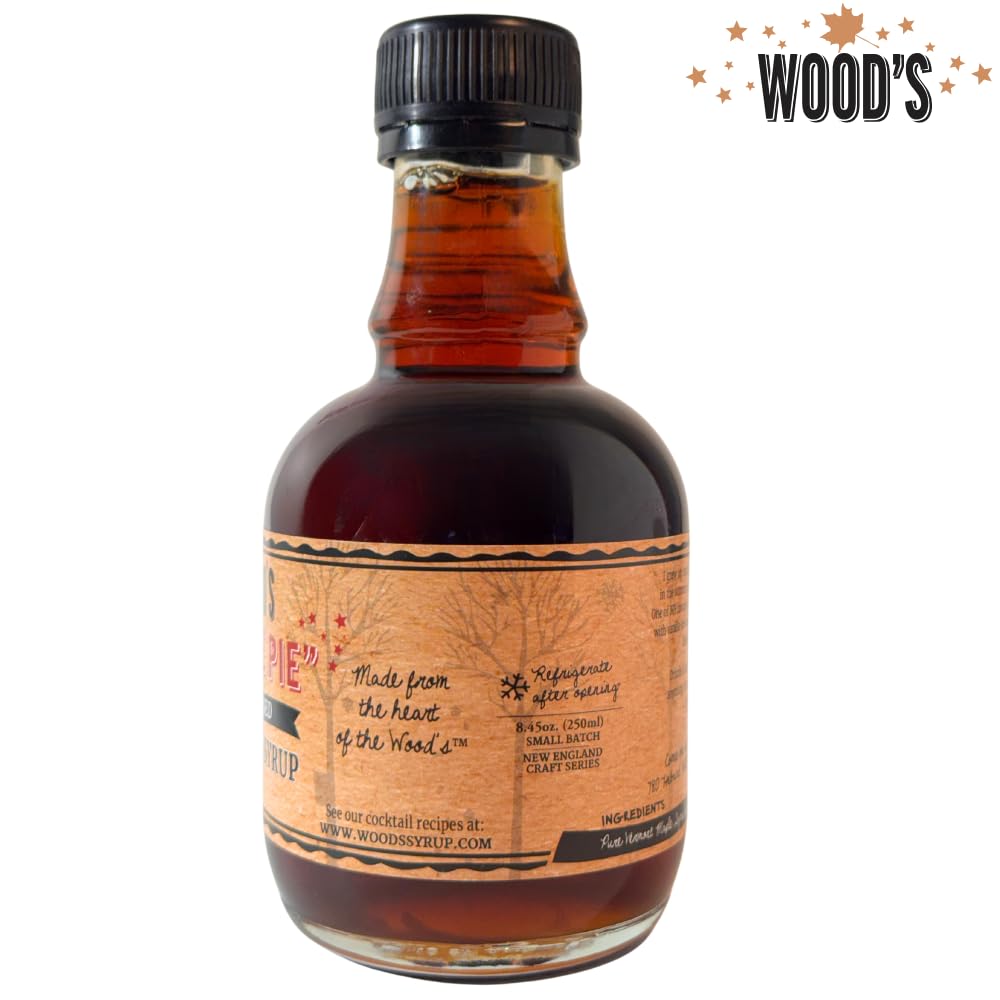 Wood’s Vermont Apple Pie Maple Syrup – Infused Vermont Maple Syrup with Warm Spices & Real Apple Flavor | Small-Batch, Vegan Natural Sweetener | Perfect for Pancakes, Ice Cream, Cocktails & Baking | 8.45 Fl Oz (250mL)
