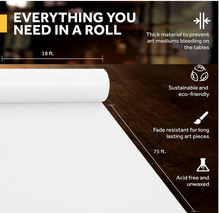 Bryco Goods 18” x 75’ (900″) Kraft Paper Roll - Pack of 2 - Ideal for Paints - Wall Art - White Easel Paper - Drawing Art Paper - Bulletin Board Paper - Gift Wrapping Paper - Kids Crafts - Made in USA