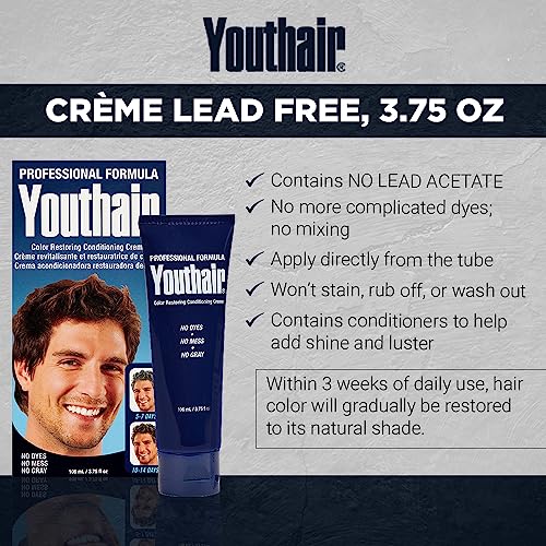 Youthair Crème – Hair Color Restoring Conditioning Formula for Gray Hair Coverage, Made in USA, 3.75 oz