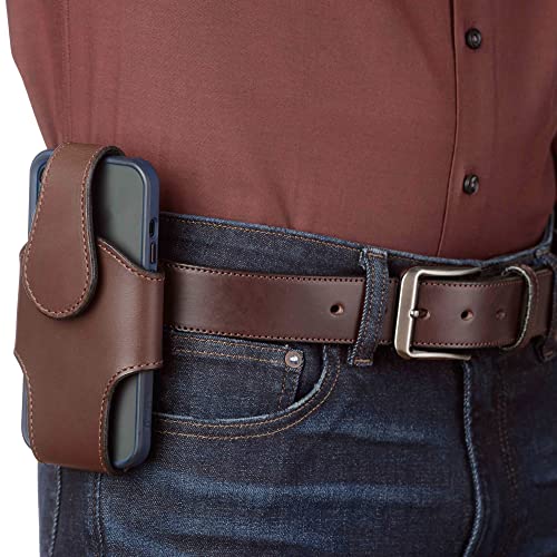 Heavy Duty Leather Vertical Cell Holster Case with Magnetic Closure - Made in USA