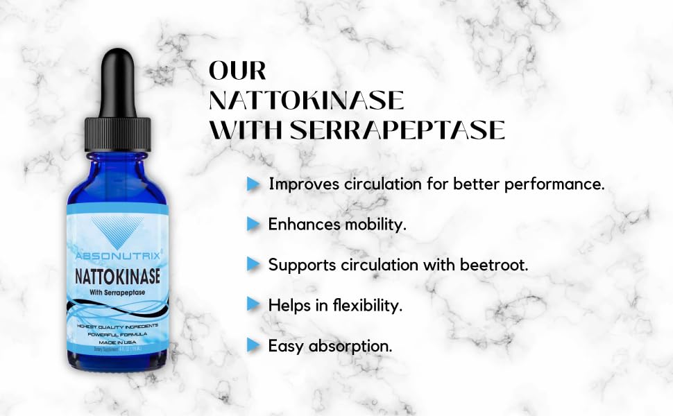 Absonutrix Nattokinase with Serrapeptase Supplement Liquid Drops - A, 390 mg, 4 FL OZ Liquid, 302 Servings, Made in USA, Beet Root Extract, Gluten-Free, Non-GMO, GMP Certified
