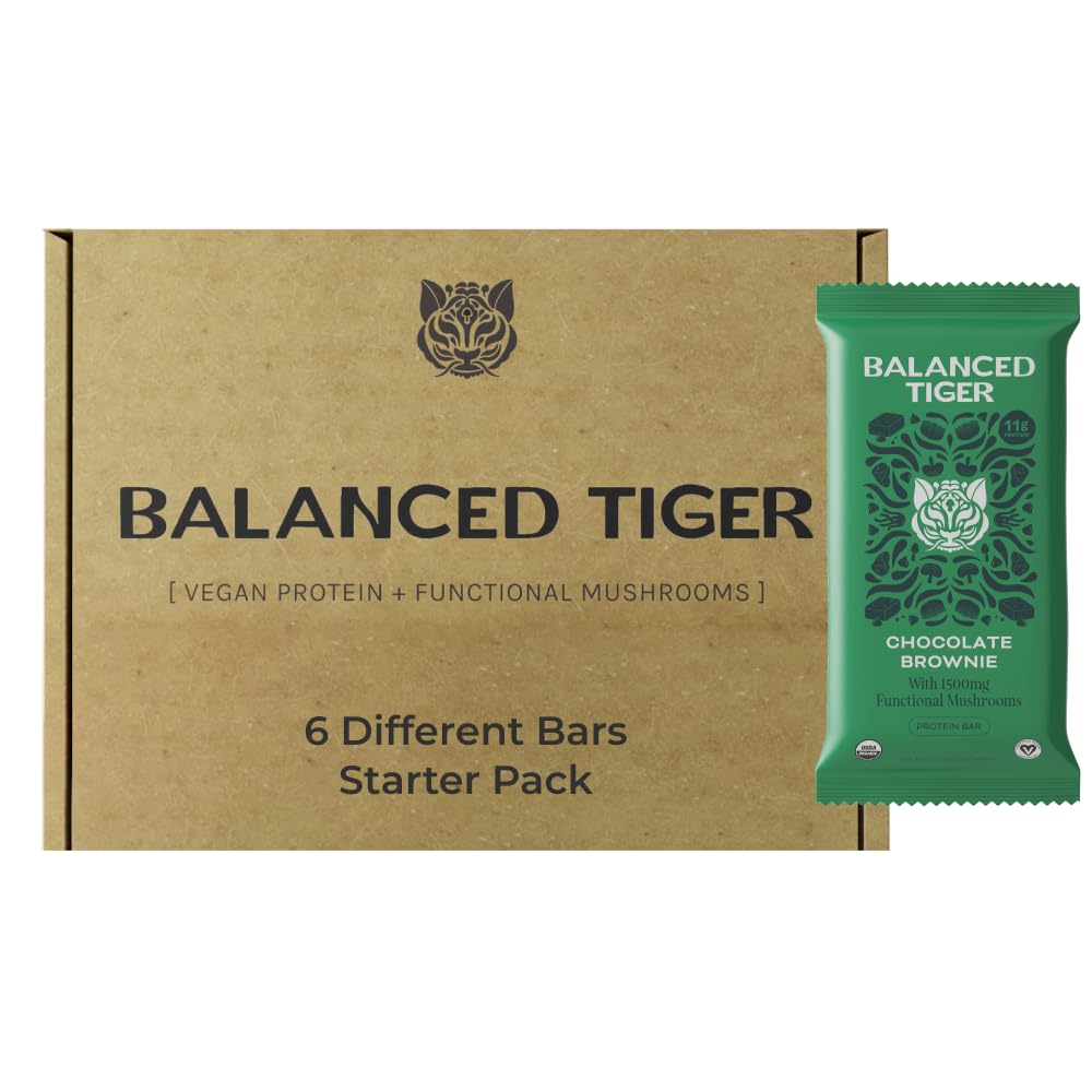 Organic Functional Mushroom Vegan Protein Bars | Made in USA | Full Dose (1500mg) Lions Mane, Chaga, Reishi & Cordyceps Bars | Plant Protein Bars w/Adaptogens & Superfoods