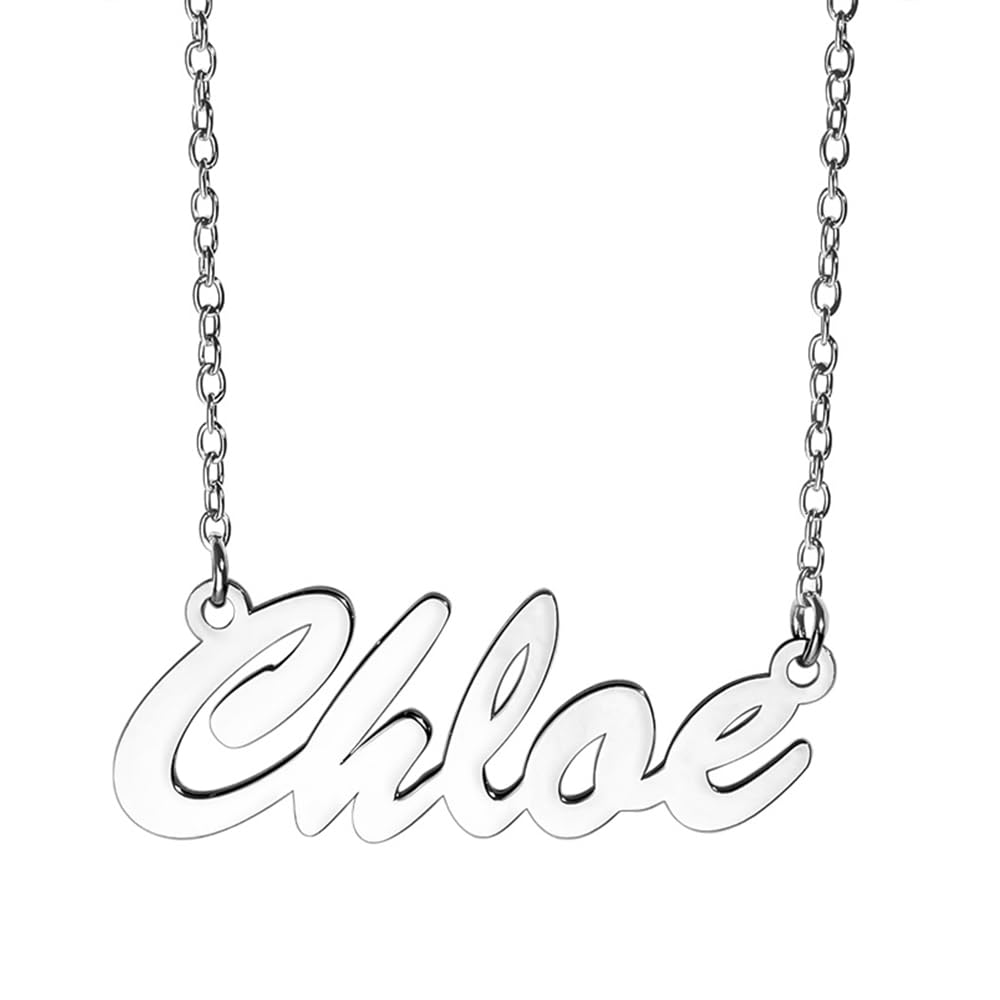 PicturesOnGold.com Custom Name Necklace For Women Personalized in Stainless Steel Personalized with any Name or Word (Stainless Steel Script)