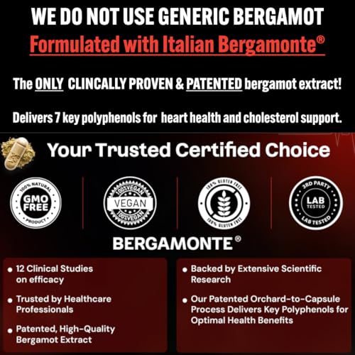 INNERTHERA Bergamot Heart - Certified Italian Bergamonte Citrus Bergamot - Cardiologist Developed & Clinically Proven - 1000mg + Highest Polyphenols - Supplement for High Cholesterol & Heart Health