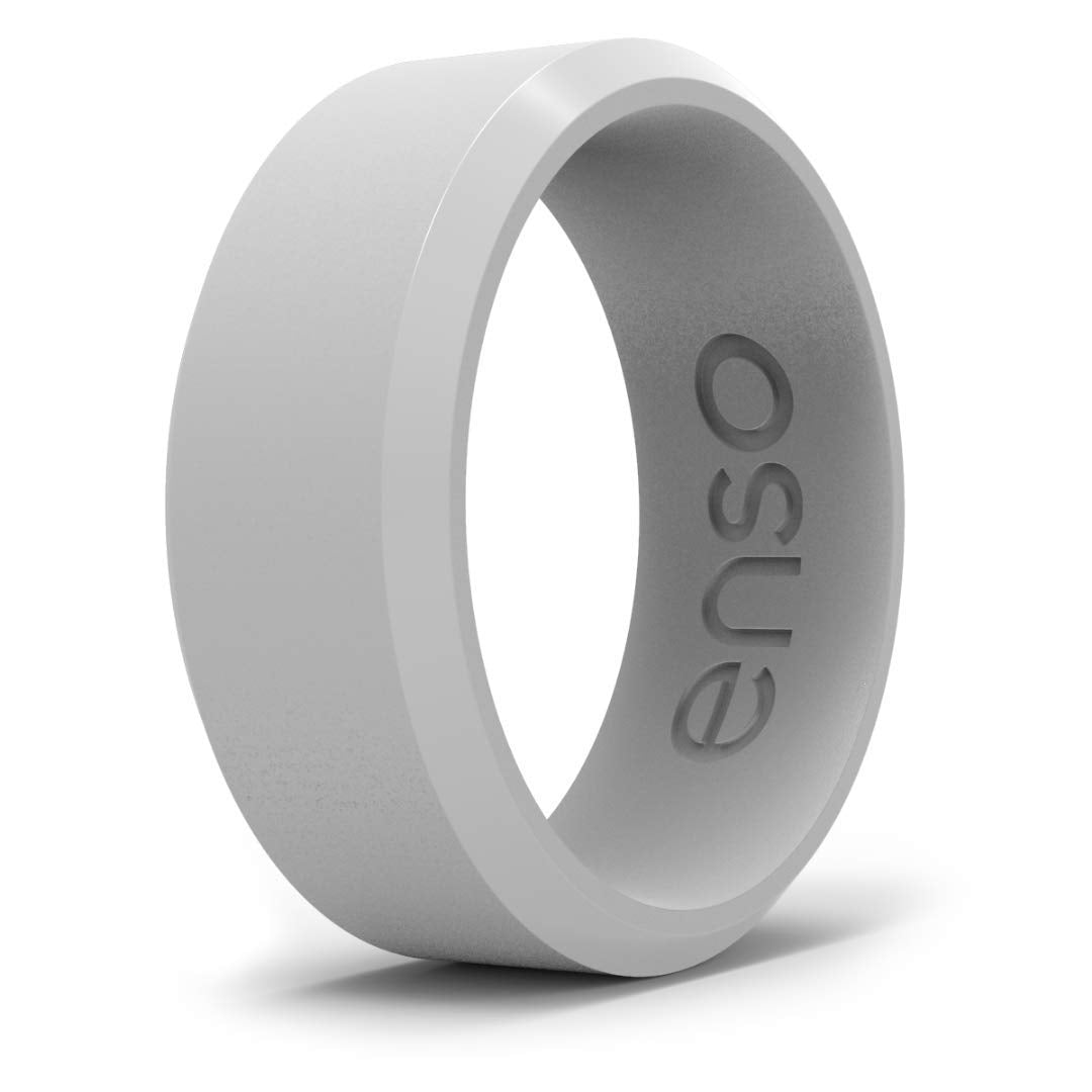 Enso Rings Bevel Classic Silicone Wedding Ring – Hypoallergenic Unisex Wedding Band – Comfortable Band for Active Lifestyle – 8mm Wide, 2.16mm Thick Misty Grey