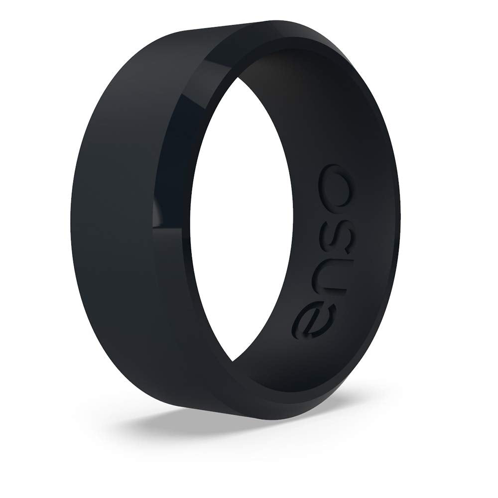 Enso Rings Bevel Classic Silicone Wedding Ring – Hypoallergenic Unisex Wedding Band – Comfortable Band for Active Lifestyle – 8mm Wide, 2.16mm Thick Obsidian