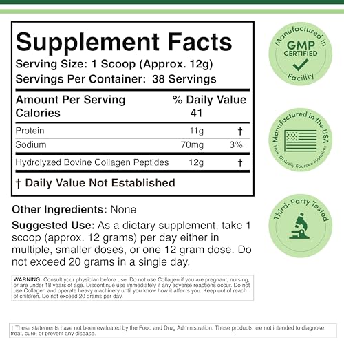 Collagen Peptides Powder - Hydrolyzed Collagen, Keto Safe - 16.08oz - Multi Type 1, 2, and 3 (Grass Fed Bovine Source)(Colageno Hidrolizado) Collagen Supplements for Women and Men by Double Wood