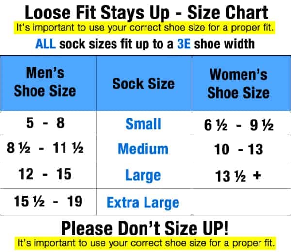 Loose Fit Stays Up Men's and Women's Medical Socks (Pack of 3) Made in USA. Cushioned Sole (Large, Black)