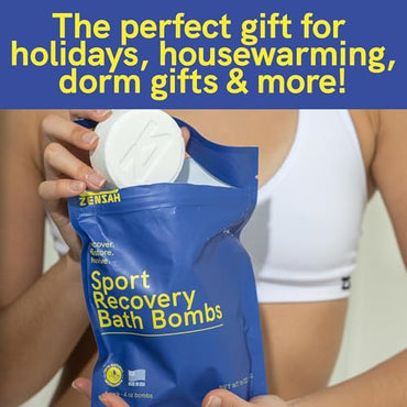 Zensah Sport Recovery Bath Bombs - Magnesium Epsom Salt for Soaking Sore Muscles, Father’s Day Gifts, Made in USA with Essential Oils, Eucalyptus Relaxation for Athletes, Men and Women