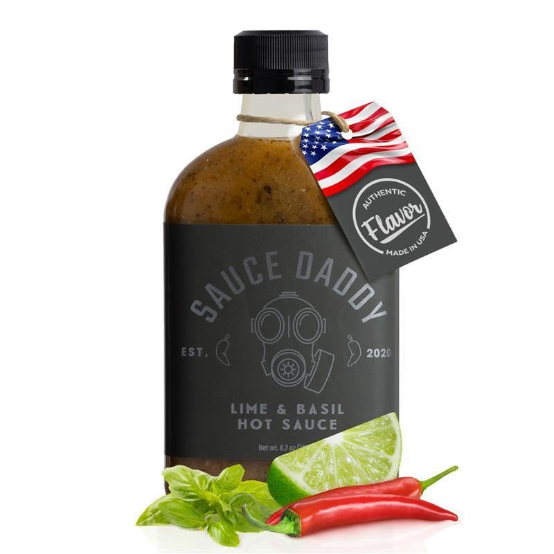 Sauce Daddy | Lime & Basil Hot Sauce | Gluten Free Sauces with no Allergens | All Natural Ingredients Containing Garlic, Vinegar, Lime Juice makes an Organic Hot Sauce Made in the USA. (6.7 Fl Oz)