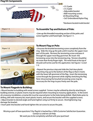 ALLIED FLAG American Flag and Pole Set - 3x5 US Flag and 5' Spinning Flag Pole, Durable for Outdoors - Made in USA