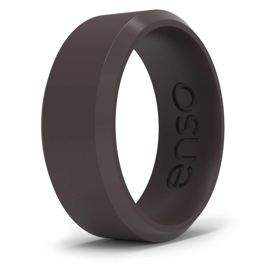 Enso Rings Bevel Classic Silicone Wedding Ring – Hypoallergenic Unisex Wedding Band – Comfortable Band for Active Lifestyle – 8mm Wide, 2.16mm Thick Coffee Bean