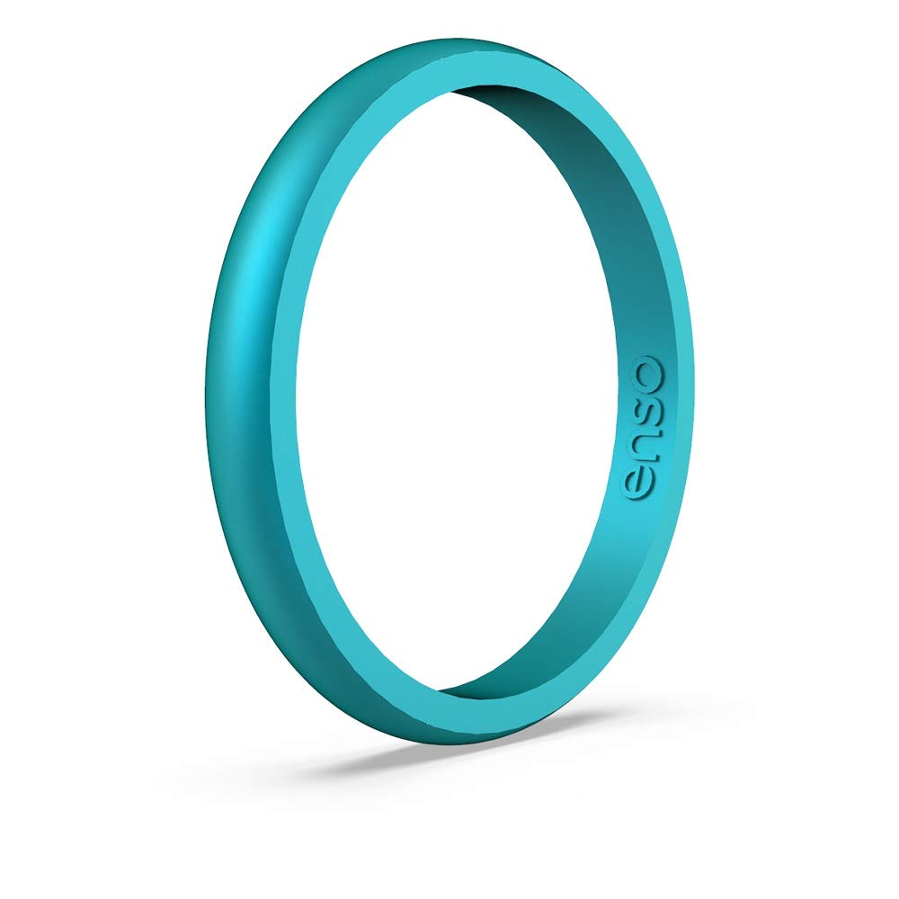 Enso Rings Halo Elements Silicone Ring – Stackable Wedding Engagement Band – Thin Minimalist Band – 2.54mm Wide, 1.5mm Thick - (Peacock Quartz-Infused)