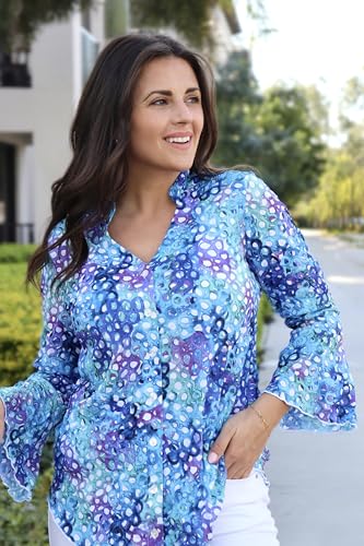 SNO SKINS Spring/Summer Collection Designer Print Crinkle Sweetheart Top with Stand Collar (Bubbles)