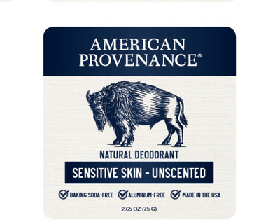 American Provenance Aluminum Free Natural Deodorant For Women and Men - SENSITIVE SKIN and UNSCENTED - 24 Hour Odor Protection Cruelty Free - Made in the USA (1 pack)