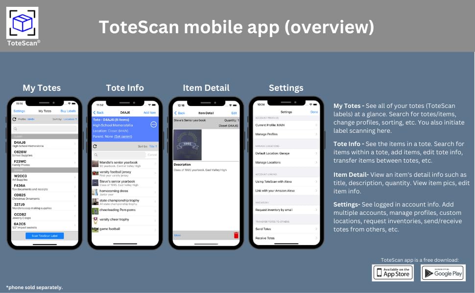 ToteScan Intelligent QR Labels for Organization/Moving/Storage (60 Unique Sets of 4 Labels, to Place on All 4 Sides of Your Box/Container) 1.5"x1.5" Size