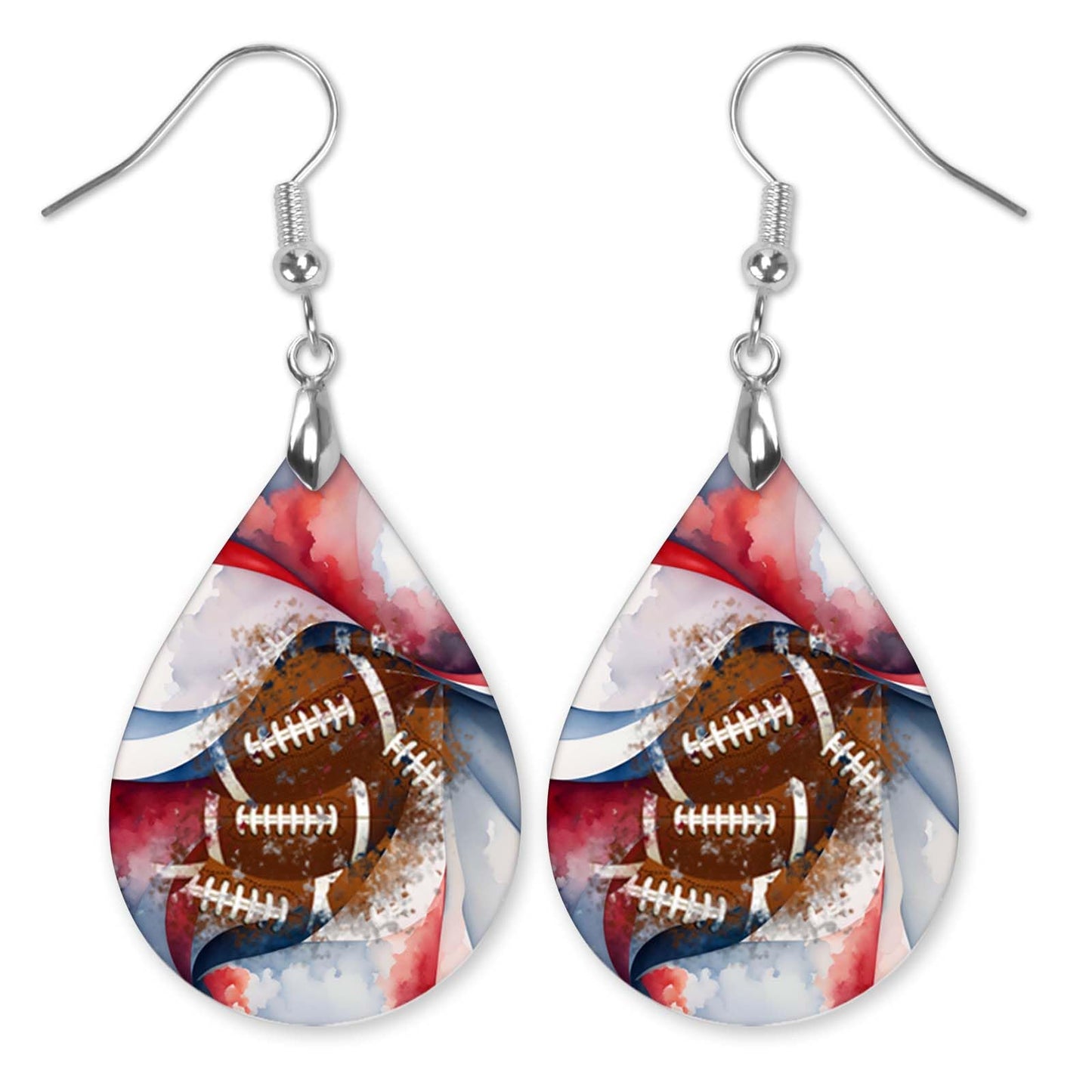 Football Dangle Earrings Teardrop Sports School Team Spirit Fan Jewelry for Women Handmade by The Painted Pug (Football Navy Red White)